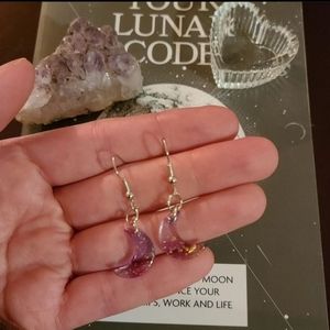 Purple moon resin earrings